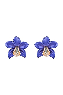 Gold Plated Metallic Blue Orchid Stud Earrings