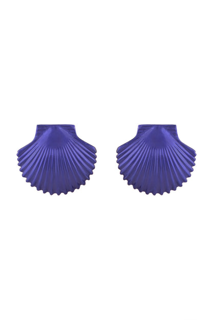 Gold Plated Metallic Blue Shell Stud Earrings