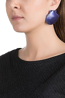 Gold Plated Metallic Blue Shell Stud Earrings