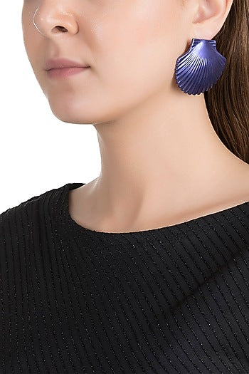 Gold Plated Metallic Blue Shell Stud Earrings