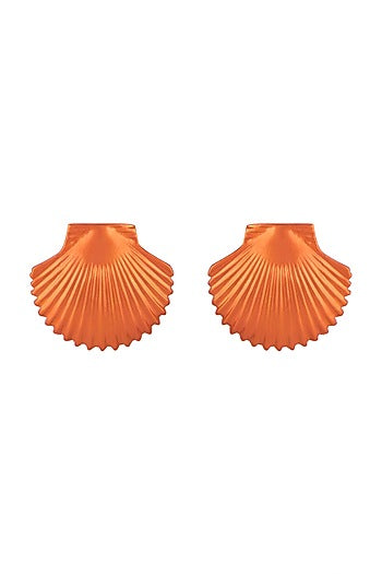 Gold Plated Metallic Orange Shell Stud Earrings