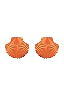 Gold Plated Metallic Orange Shell Stud Earrings