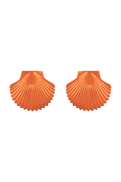Gold Plated Metallic Orange Shell Stud Earrings