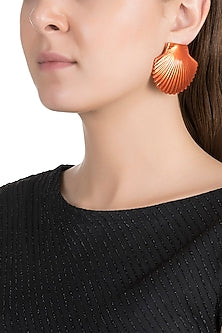 Gold Plated Metallic Orange Shell Stud Earrings