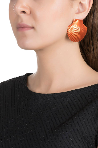 Gold Plated Metallic Orange Shell Stud Earrings