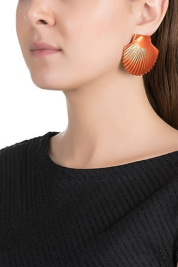 Gold Plated Metallic Orange Shell Stud Earrings