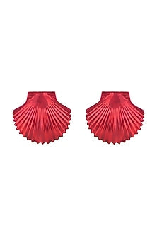 Gold Plated Metallic Red Shell Stud Earrings