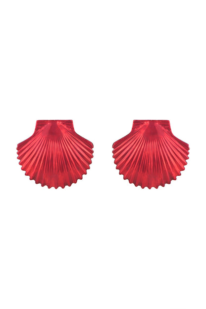 Gold Plated Metallic Red Shell Stud Earrings