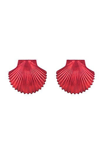 Gold Plated Metallic Red Shell Stud Earrings