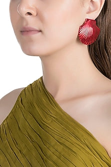 Gold Plated Metallic Red Shell Stud Earrings