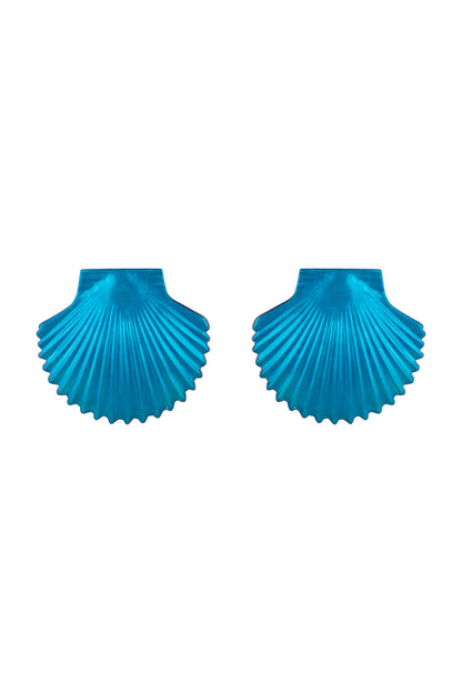 Gold Plated Metallic Turquoise Shell Stud Earrings