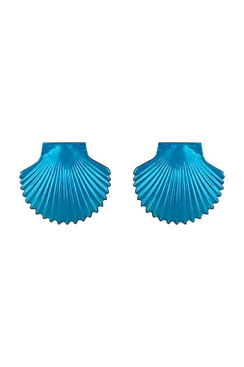 Gold Plated Metallic Turquoise Shell Stud Earrings
