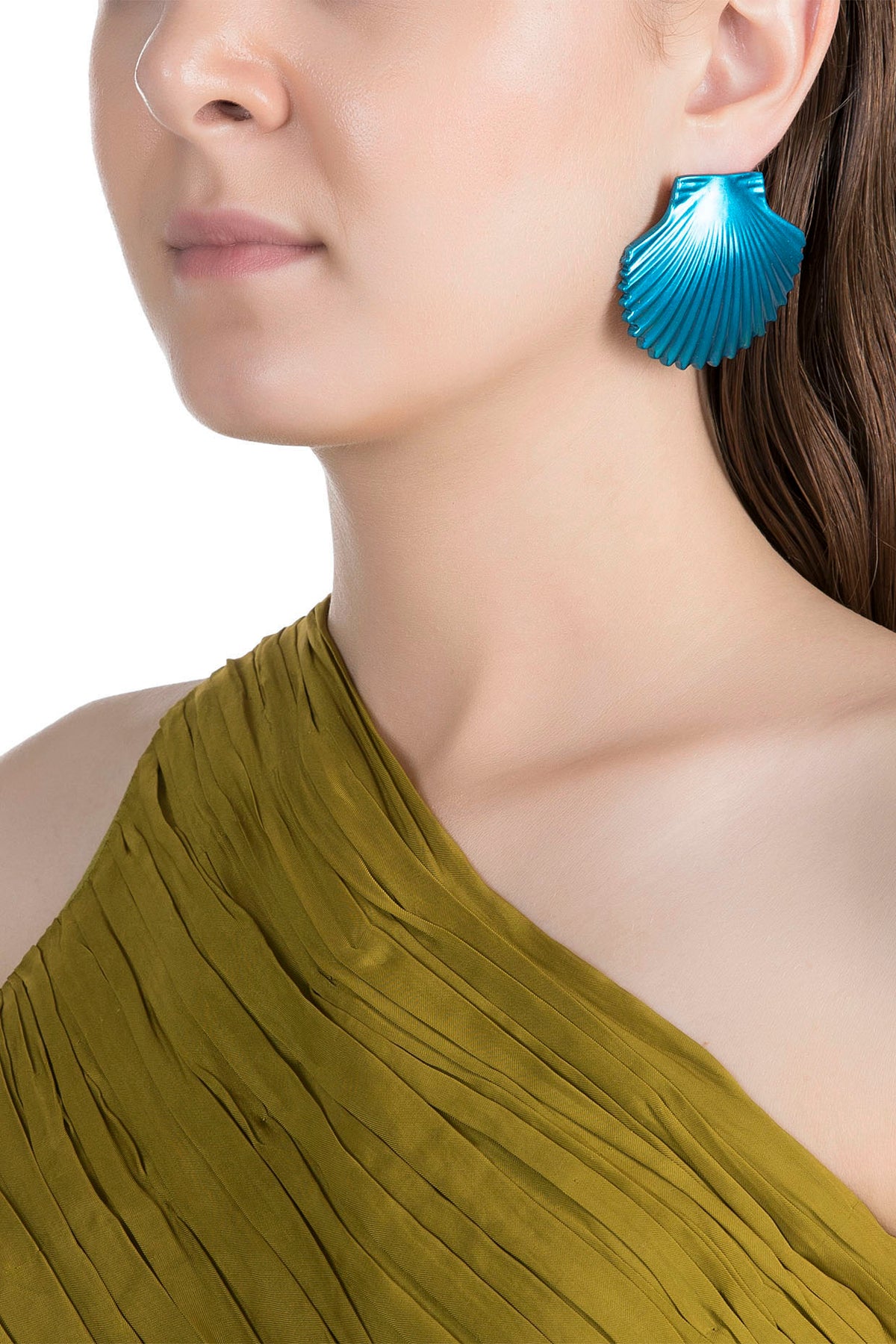 Gold Plated Metallic Turquoise Shell Stud Earrings