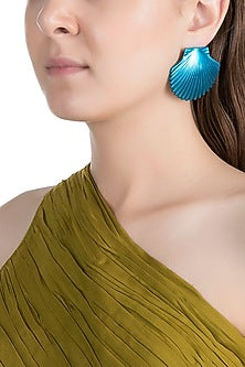 Gold Plated Metallic Turquoise Shell Stud Earrings
