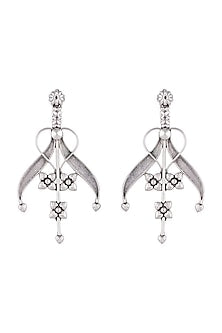 Silver Finish Antique Tribal Lily Earrings