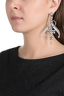 Silver Finish Antique Tribal Lily Earrings