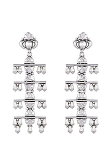 Silver Finish Antique Tribal Long Earrings