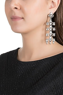 Silver Finish Antique Tribal Long Earrings