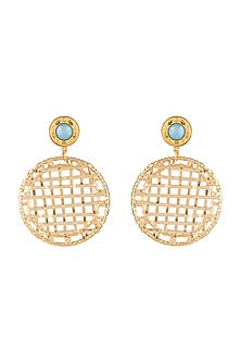 Gold Plated Metal Jali Tribal Long Earrings