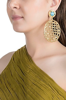 Gold Plated Metal Jali Tribal Long Earrings