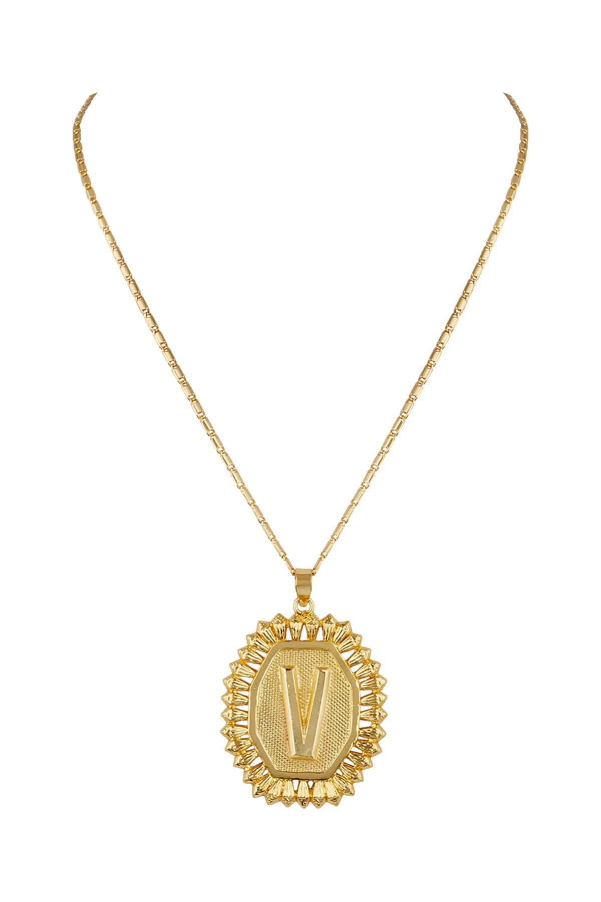 Gold Finish Initial Round Pendant Necklace