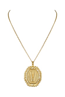 Gold Finish Initial Round Pendant Necklace