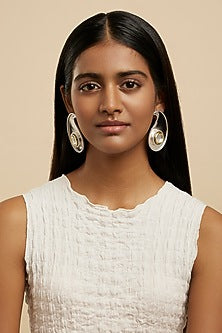 White Rhodium Plated Glass Polki Paisley Stud Earrings