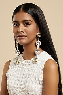 White Rhodium Plated Glass Polki Dangler Earrings