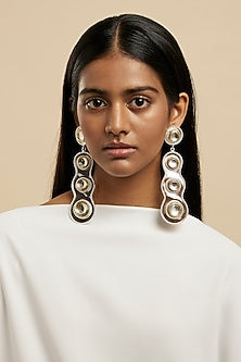 White Rhodium Plated Glass Polki Dangler Earrings
