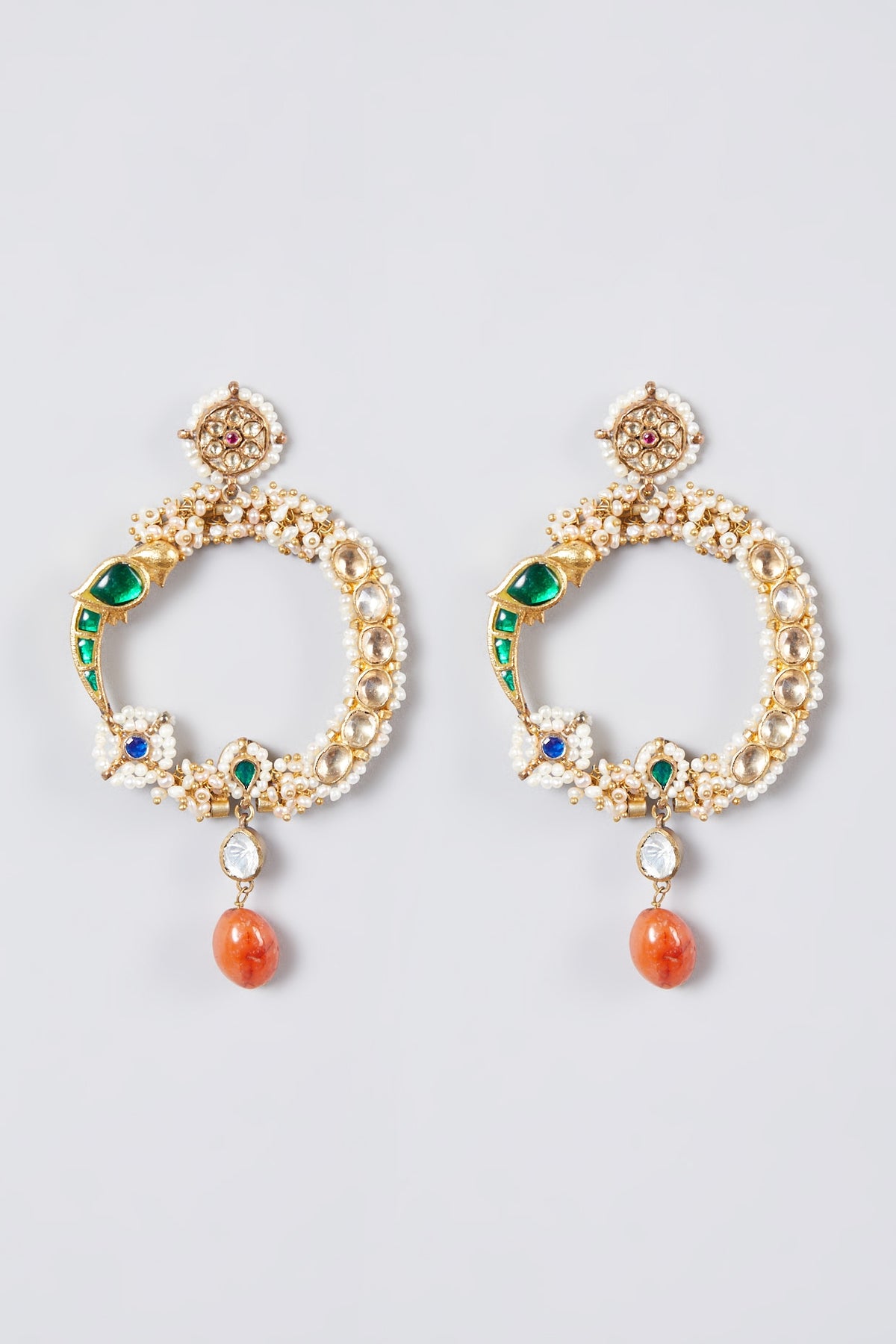 Gold Finish Kundan Polki Nath Dangler Earrings In Sterling Silver