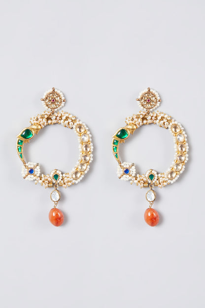 Gold Finish Kundan Polki Nath Dangler Earrings In Sterling Silver
