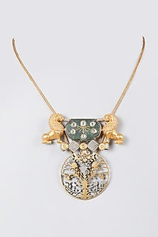 Two Tone Finish Kundan Polki Long Necklace In Sterling Silver