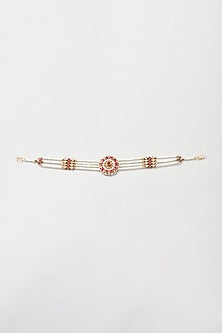 Gold Plated Kundan Polki & Freshwater Pearl Mathapatti In Sterling Silver