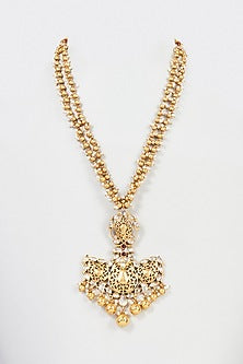 Gold Plated Gold Ball & Pearl Gugri Long Necklace In Sterling Silver