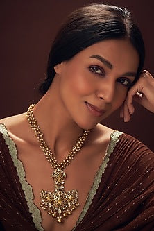 Gold Plated Gold Ball & Pearl Gugri Long Necklace In Sterling Silver