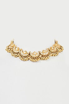 Gold Finish Kundan Polki Choker Necklace In Sterling Silver