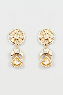 Gold Plated Mozonite Polki & Cz Stone Dangler Earrings In Sterling Silver