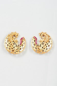 Gold Plated Pink Cz Stone Stud Earrings In Sterling Silver