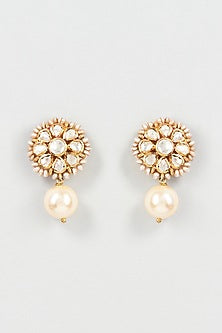 Gold Plated Mozonite Polki Dangler Earrings In Sterling Silver