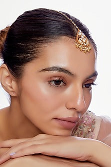 Gold Plated Moissanite Diamond Maangtikka in Sterling Silver