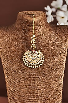 Gold Plated Moissanite Diamond Maangtikka in Sterling Silver