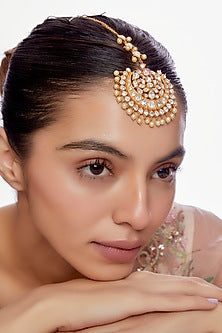 Gold Plated Moissanite Diamond Maangtikka in Sterling Silver