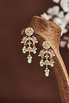 Gold Plated Moissanite Diamond Dangler Earrings in Sterling Silver