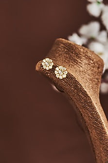 Gold Plated Moissanite Diamond Stud Earrings in Sterling Silver