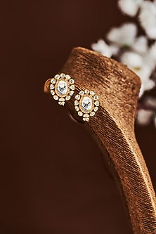 Gold Plated Moissanite Diamond Stud Earrings in Sterling Silver