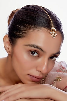 Gold Plated Moissanite Diamond Maangtikka in Sterling Silver