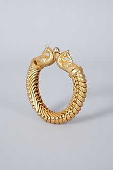 Gold Finish Kundan Polki Peacock Kada Bangle In Sterling Silver