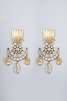 Gold Finish Sapphire Dangler Earrings In Sterling Silver