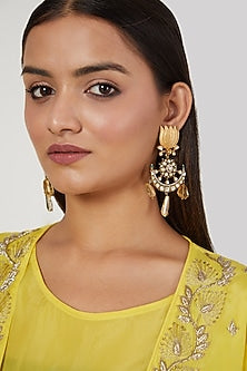Gold Finish Sapphire Dangler Earrings In Sterling Silver