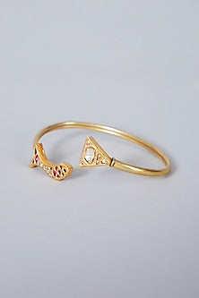 Gold Finish Kundan Polki Cuff In Sterling Silver